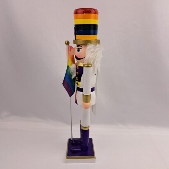 Wooden Christmas Gay And Pride Themed Flag 15 Inch Tall Nutcraker - Picture 8 of 14